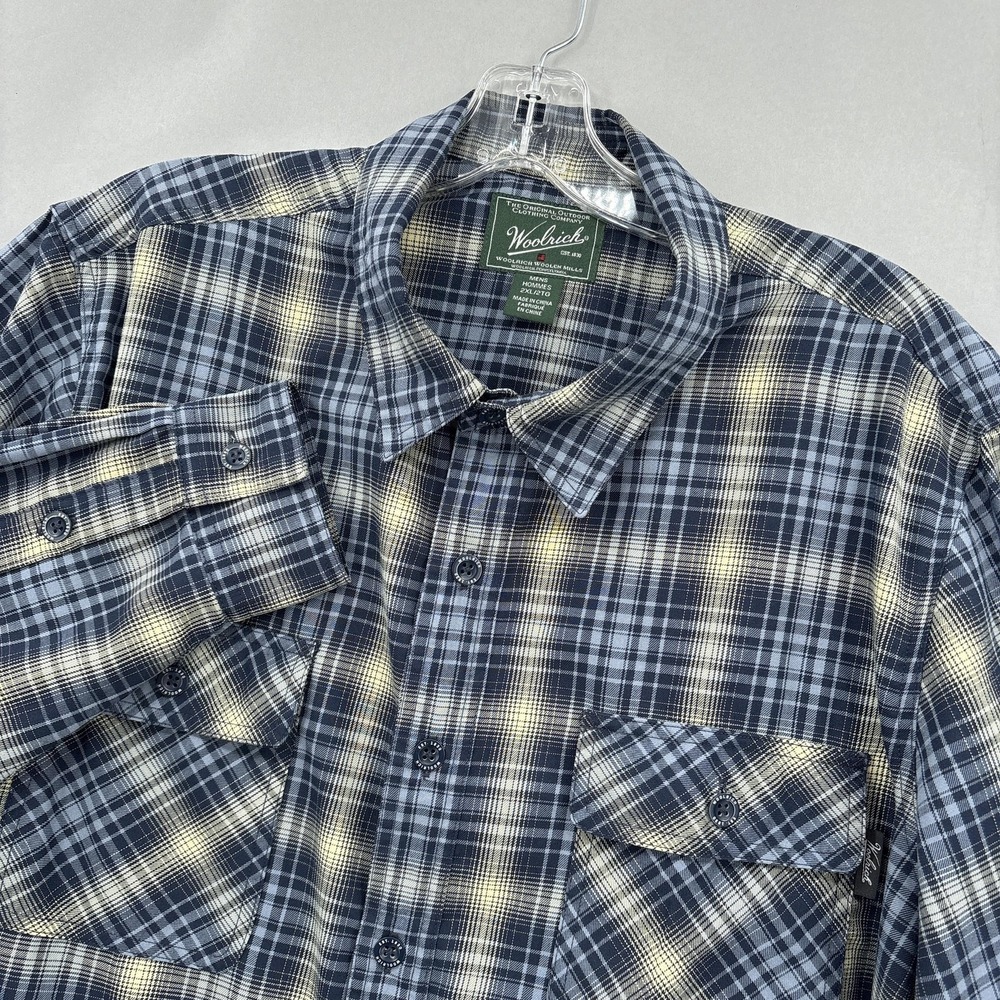 Woolrich Shirt Mens 2XL Blue Plaid Long Sleeve Button Front Outdoor Casual VTG